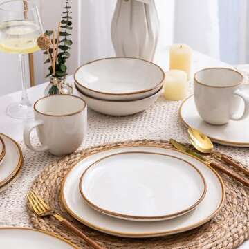 AmorArc Ceramic Dinnerware Sets,Handmade Reactive Glaze Plates and Bowls Sets,Highly Chip and Crack Resistant | Dishwasher & Microwave Safe Dishes Set,Service for 4 (12pc)