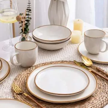 AmorArc Ceramic Dinnerware Sets,Handmade Reactive Glaze Plates and Bowls Sets,Highly Chip and Crack Resistant | Dishwasher & Microwave Safe Dishes Set,Service for 4 (12pc)