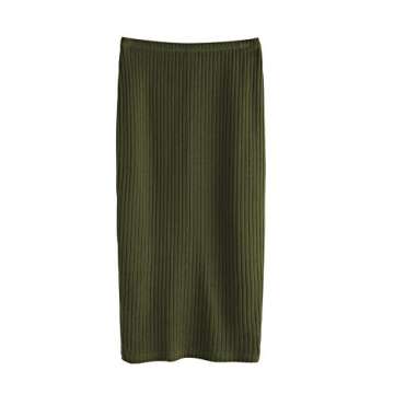 SheIn Women's Basic Plain Stretchy Ribbed Knit Split Full Length Skirt