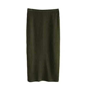 SheIn Women's Basic Plain Stretchy Ribbed Knit Split Full Length Skirt