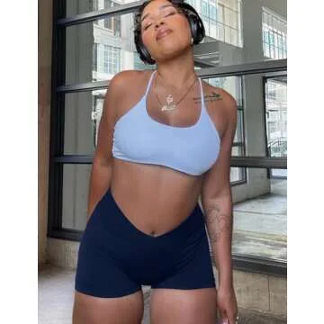 YEOREO Scrunch Workout Shorts Women Butt Lifting 3.5" Seamless V Cross Waist Amplify Shorts Buttery Soft Gym Shorts Navy Medium