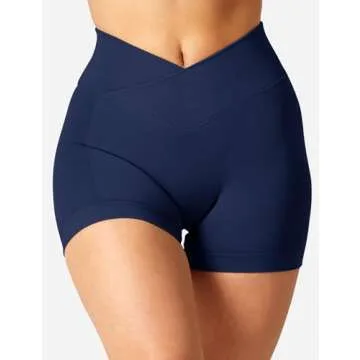 YEOREO Scrunch Workout Shorts Women Butt Lifting 3.5" Seamless V Cross Waist Amplify Shorts Buttery Soft Gym Shorts Navy Medium