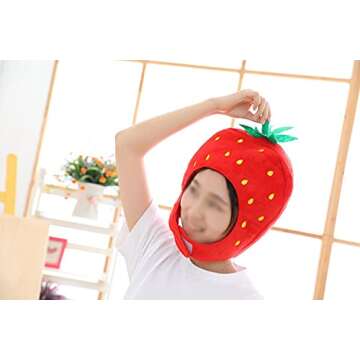 Warmtree Cute Plush Hat Funny Novelty Plush Animal Fruit Hat Mask Cap Photo Props Dress Up Hat Cosplay Halloween Party Costume Headgear (Strawberry)