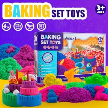 Asoxt Sensory Bin for Boy Girl Kid Toy - 43pcs Play Sand Art Kit with Sandbox, 4lb Color Sand, 17 Mo...