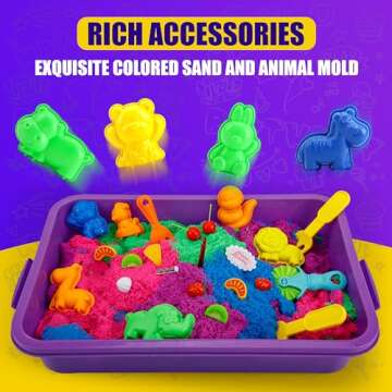 Asoxt Sensory Bin for Boy Girl Kid Toy - 43pcs Play Sand Art Kit with Sandbox, 4lb Color Sand, 17 Molds, Sensory Toy Birthday Gift for Girl Toddler Ages 3-8