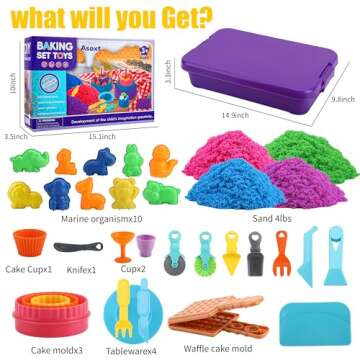 Asoxt Sensory Bin for Boy Girl Kid Toy - 43pcs Play Sand Art Kit with Sandbox, 4lb Color Sand, 17 Molds, Sensory Toy Birthday Gift for Girl Toddler Ages 3-8