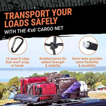 Grit Performance Cargo Net for Pickup Truck Bed - 4 x 6 Foot, Heavy-Duty, Mesh Square Bungee Netting...