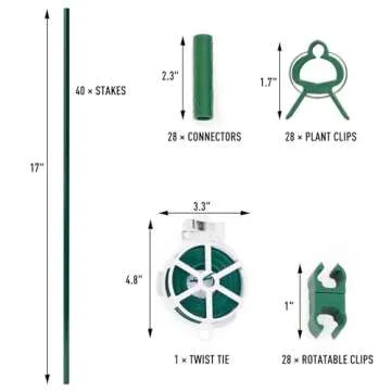 MAXPACE 125pcs Garden Stakes Kit: Includes 40 Sets of Fiberglass Plant Sticks Supports & Accessories for DIY 4ft, 5ft, 6ft, 7ft Stakes for Tomato, Vegetables, Indoor & Outdoor Gardening Supplies