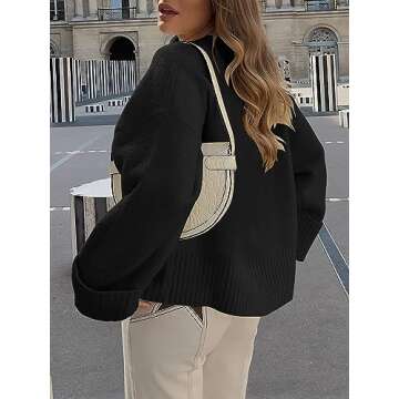 LOGENE Women's Oversized Sweater Crewneck Long Sleeve Soft Fuzzy Knit Pullover Sweaters 2024 Winter Fashion Warm Tops Clothes Black Large