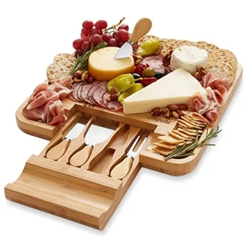 Casafield Bamboo Cheese Board and Knife Gift Set, Wooden Charcuterie Board Meat and Cheese Platter f...