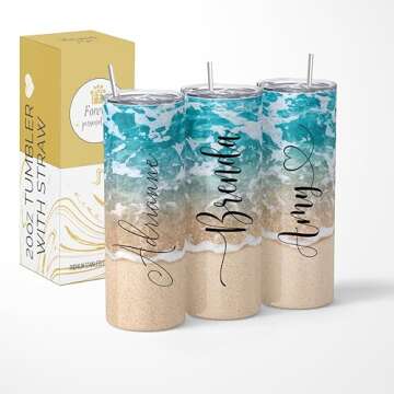 Forever Personalized 20 oz Beach Tumbler | Custom Stainless Steel Travel Cup | Perfect Bridesmaid Gi...