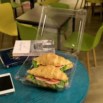 Karat Clamshell Take Out Food Containers [9"x9" - 200 ct] Durable, Stackable, Crack-Resistant To Go Boxes | Translucent