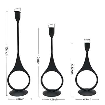 Remenna Forged Metal Taper Candle Holders Set - Elegant Black Decor