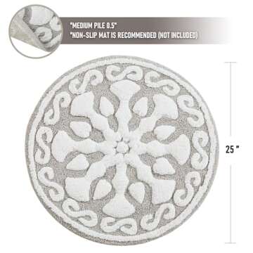 Madison Park Casablanca 100% Cotton Tufted Bathroom Rugs Luxurious Plush Medallion Floral Pattern Bath Mat Absorbent, Quick Dry, Spa Design Shower Room Décor, Round 25", Taupe