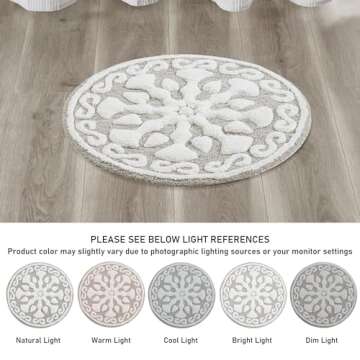 Madison Park Casablanca 100% Cotton Tufted Bathroom Rugs Luxurious Plush Medallion Floral Pattern Bath Mat Absorbent, Quick Dry, Spa Design Shower Room Décor, Round 25", Taupe
