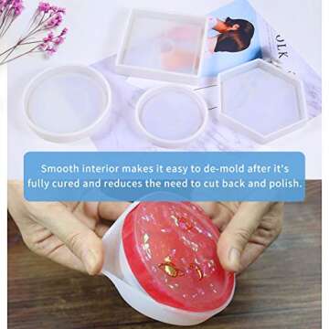 DIY Coaster Silicone Mold, Pack of 4 Resin Molds for Casting Eco-Friendly Sturdy Hexagon Square Round Mold Bottom Bracket for Casting with Resin,Concrete,Cement