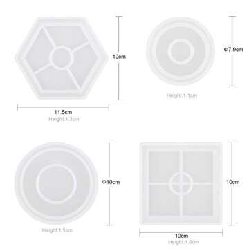 DIY Coaster Silicone Mold, Pack of 4 Resin Molds for Casting Eco-Friendly Sturdy Hexagon Square Round Mold Bottom Bracket for Casting with Resin,Concrete,Cement