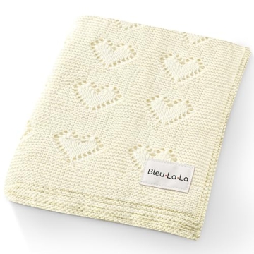 Bleu La La 100% Cotton Unisex Heart Knit Swaddle Luxury Baby Blanket for Girls and Boys - Soft Warm ...