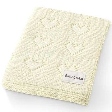 Bleu La La 100% Cotton Unisex Heart Knit Swaddle Luxury Baby Blanket for Girls and Boys - Soft Warm ...