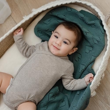 Bleu La La 100% Cotton Unisex Heart Knit Swaddle Luxury Baby Blanket for Girls and Boys - Soft Warm Cozy Swaddling Receiving Stroller Crib Blanket for Newborns Infants Toddlers (Ivory, 0-2 Years)