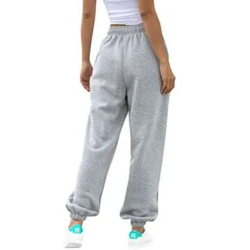 ASHER FASHION Women's Active High Waist Jogger Sweatpants Baggy Lounge Yoga Pants with Pockets Sporty Gray S