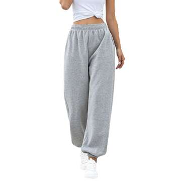 ASHER FASHION Women's Active High Waist Jogger Sweatpants Baggy Lounge Yoga Pants with Pockets Sporty Gray S