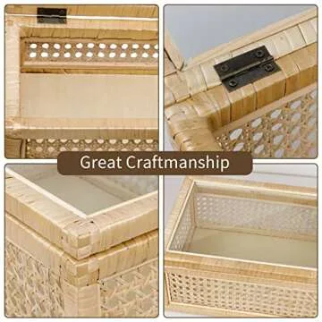 POPRHINO Rattan Decorative Box with Glass Lids, Set of 2 Rectangular Decorative Boxes for Home Décor, Rattan Woven Case for Display, Wicker Storage Decoration (15 x 9.4 x 6 Inch, 12.2 x 7 x 3.9Inch)