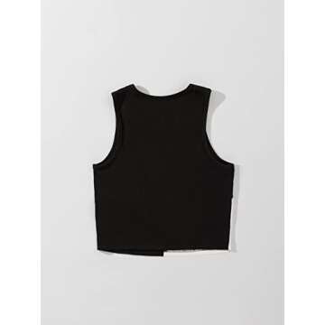 Verdusa Women's Color Block Round Neck Sleeveless Ribbed Crop Tank Top Black M