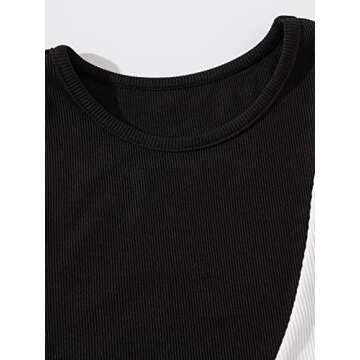 Verdusa Women's Color Block Round Neck Sleeveless Ribbed Crop Tank Top Black M