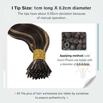 Ugeat 16 Inch I Tip Hair Extensions Remy Human Hair Body Wave I Tip Hair Extensions 40 Grams Dark Brown Highlight with Blonde #P4/27 Cold Fusion Hair Extensions