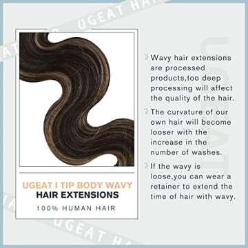 Ugeat 16 Inch I Tip Hair Extensions Remy Human Hair Body Wave I Tip Hair Extensions 40 Grams Dark Brown Highlight with Blonde #P4/27 Cold Fusion Hair Extensions