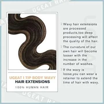 Ugeat 16 Inch I Tip Hair Extensions Remy Human Hair Body Wave I Tip Hair Extensions 40 Grams Dark Brown Highlight with Blonde #P4/27 Cold Fusion Hair Extensions