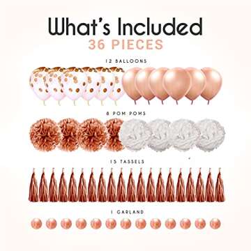 EpiqueOne 36-Piece Rose Gold Party Decoration Kit | Stylish, Easy Setup for Any Celebration
