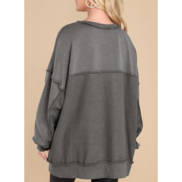 AlvaQ Women’s Oversized Button V Neck Sweatshirt for Fall