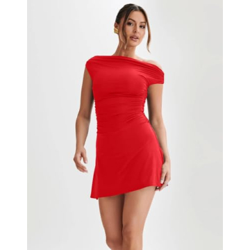 Trendy LAGSHIAN Off Shoulder Mini Dress Red for Summer
