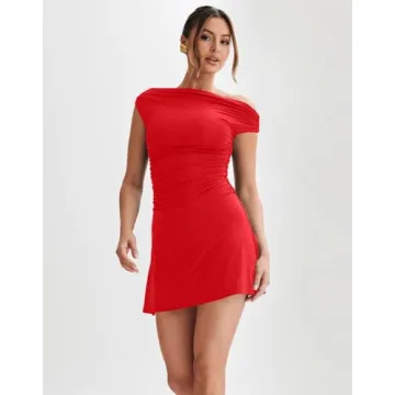 Trendy LAGSHIAN Off Shoulder Mini Dress Red for Summer