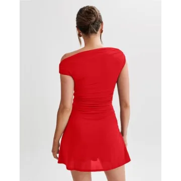 Trendy LAGSHIAN Off Shoulder Mini Dress Red for Summer