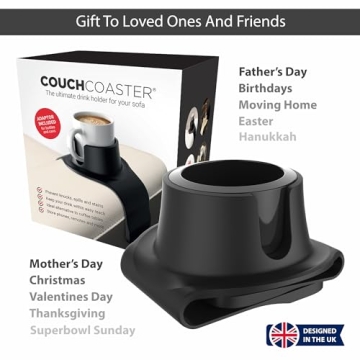 HIT PRODUCTS CouchCoaster - Original & Patented Armrest Couch Cup Holder, Jet Black - A Weighted, Silicone, Anti Slip Coaster Stops Spills On Your Sofa, Armchair Or Recliner & Keeps Drinks in Reach