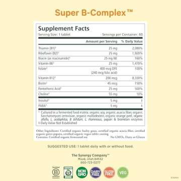 PURE SYNERGY Super B-Complex | Vitamin B Complex Made with Organic Whole Foods | Vegan Supplement wi...