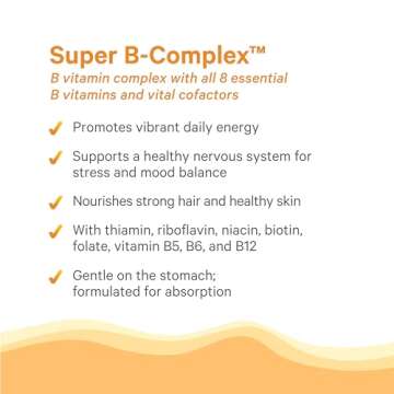 PURE SYNERGY Super B-Complex | Vitamin B Complex Made with Organic Whole Foods | Vegan Supplement with Natural Vitamin B12, Niacin, and Folate | for Energy, Focus and Mood Support (60 Tablets)