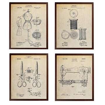 Turnip Designs Dress Form 1917 Thread Pool Sewing Shears Machine 1946 Patent Poster Sewing Room Deco...