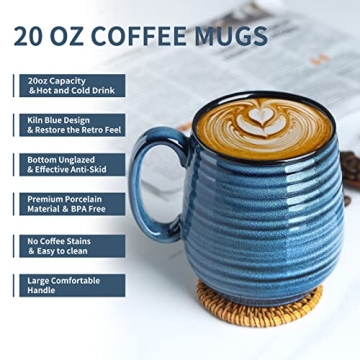 Hasense 20 oz Ceramic Coffee Mug - Blue, Dishwasher Safe