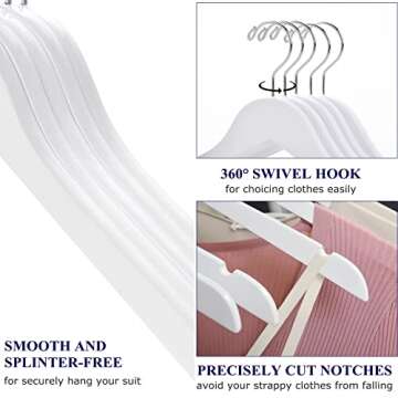 Amber Home 10 Pack White Wooden Hangers, White Wood Shirt Hangers with Notches for Dress, Clothes Hangers for Jacket, Coat, Bridal (White, 10)