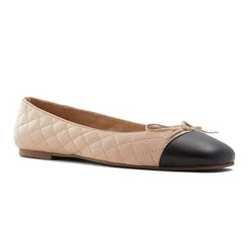 MOOMMO Women Cap Toe Flats Bow Slip On Ballet Flats Comfort Quilted Colorblock Flat Shoes Round Toe ...