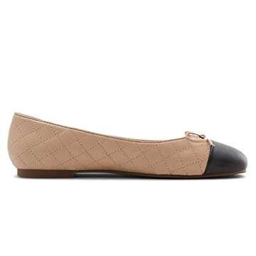 MOOMMO Women Cap Toe Flats Bow Slip On Ballet Flats Comfort Quilted Colorblock Flat Shoes Round Toe Flat Heel Dress Shoes Office Ladies Party Chic Driver Flats Casual Quilted Beige 7 M US