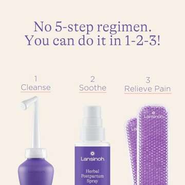 Lansinoh Postpartum Essentials Kit, Includes Upside Down Peri Bottle, Herbal Perineal Spray, Reusabl...
