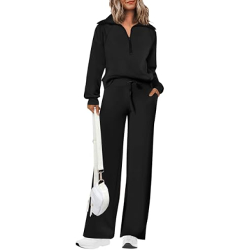 PRETTYGARDEN Women's 2025 Fall Lounge Set - Cozy Half Zip Sweatshirt & Wide Leg Pants
