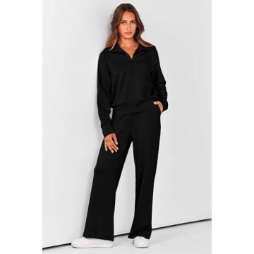PRETTYGARDEN Women's Fall Lounge Set Half Zip Sweatshirt Wide Leg Pants