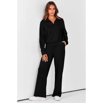 PRETTYGARDEN Women's Fall Lounge Set Half Zip Sweatshirt Wide Leg Pants