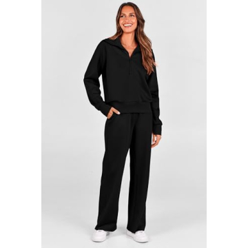 PRETTYGARDEN Women's Fall Lounge Set Half Zip Sweatshirt Wide Leg Pants